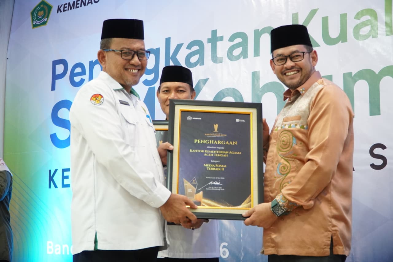 Kemenag Aceh Tengah Raih Penghargaan Media Sosial Terbaik II se-Aceh