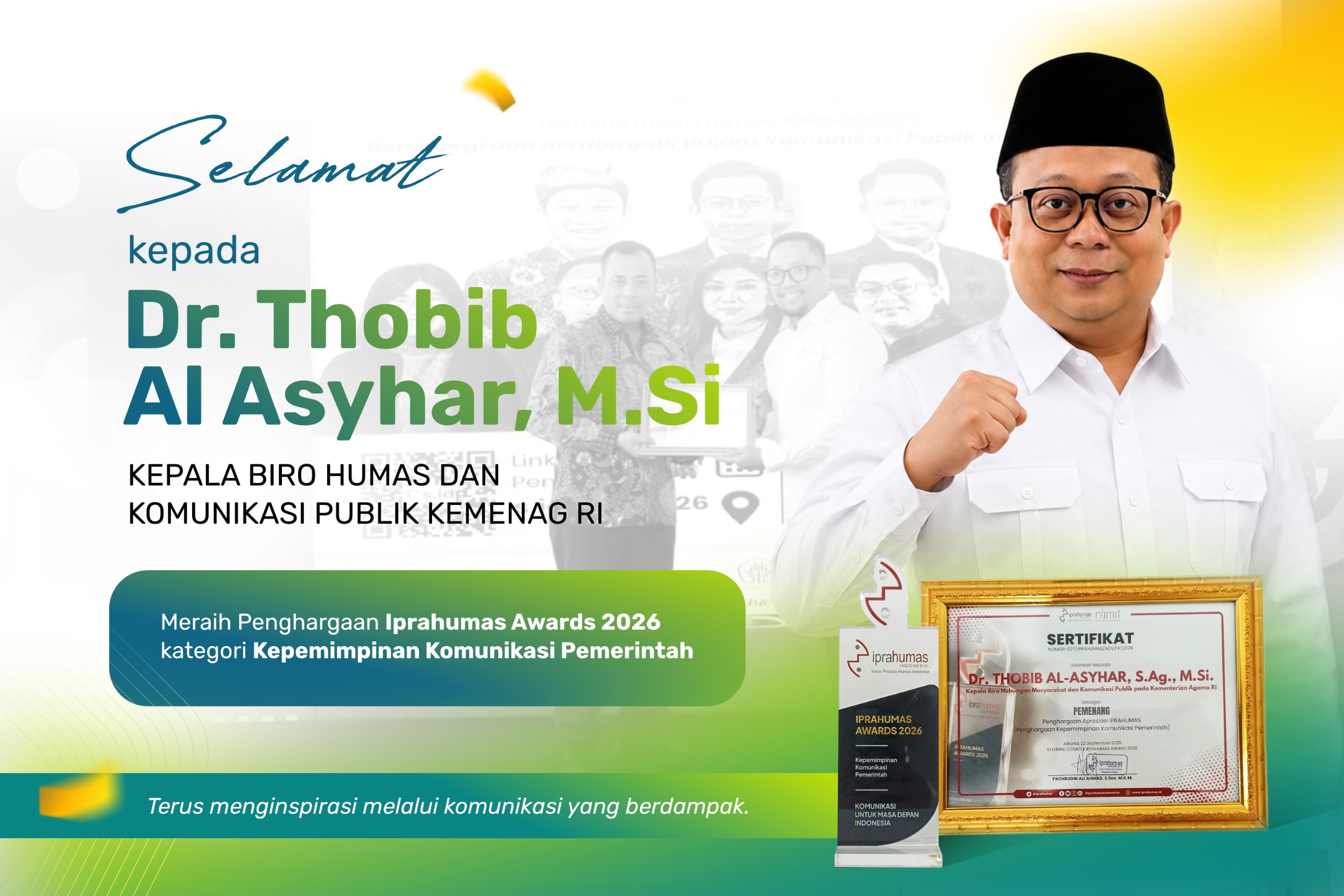 Kepala Biro HKP Thobib Al Asyhar Terima Penghargaan Kepemimpinan Komunikasi Pemerintah
