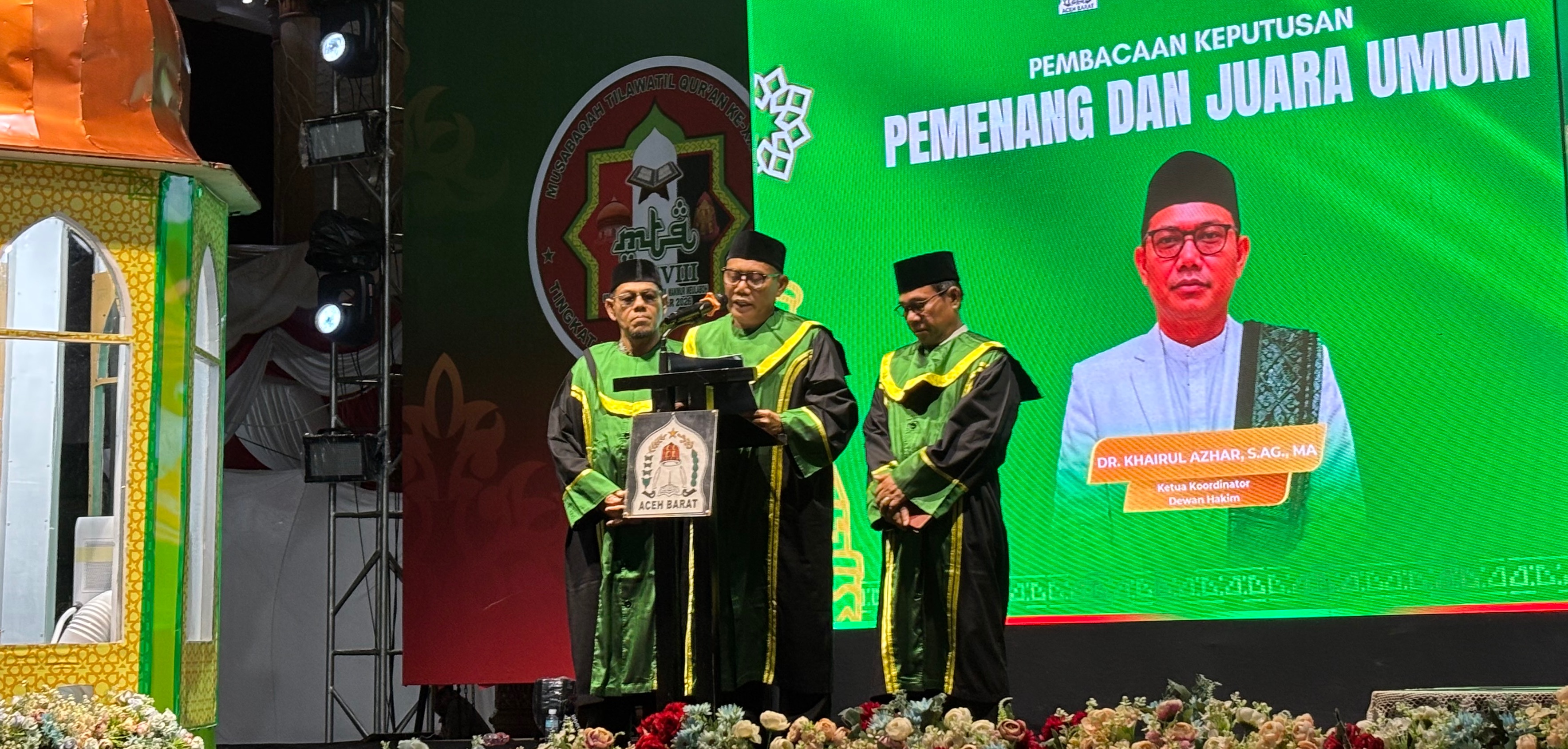 Johan Pahlawan Raih Juara Umum MTQ XXXVIII Aceh Barat, Kakankemenag Bacakan Putusan Juara