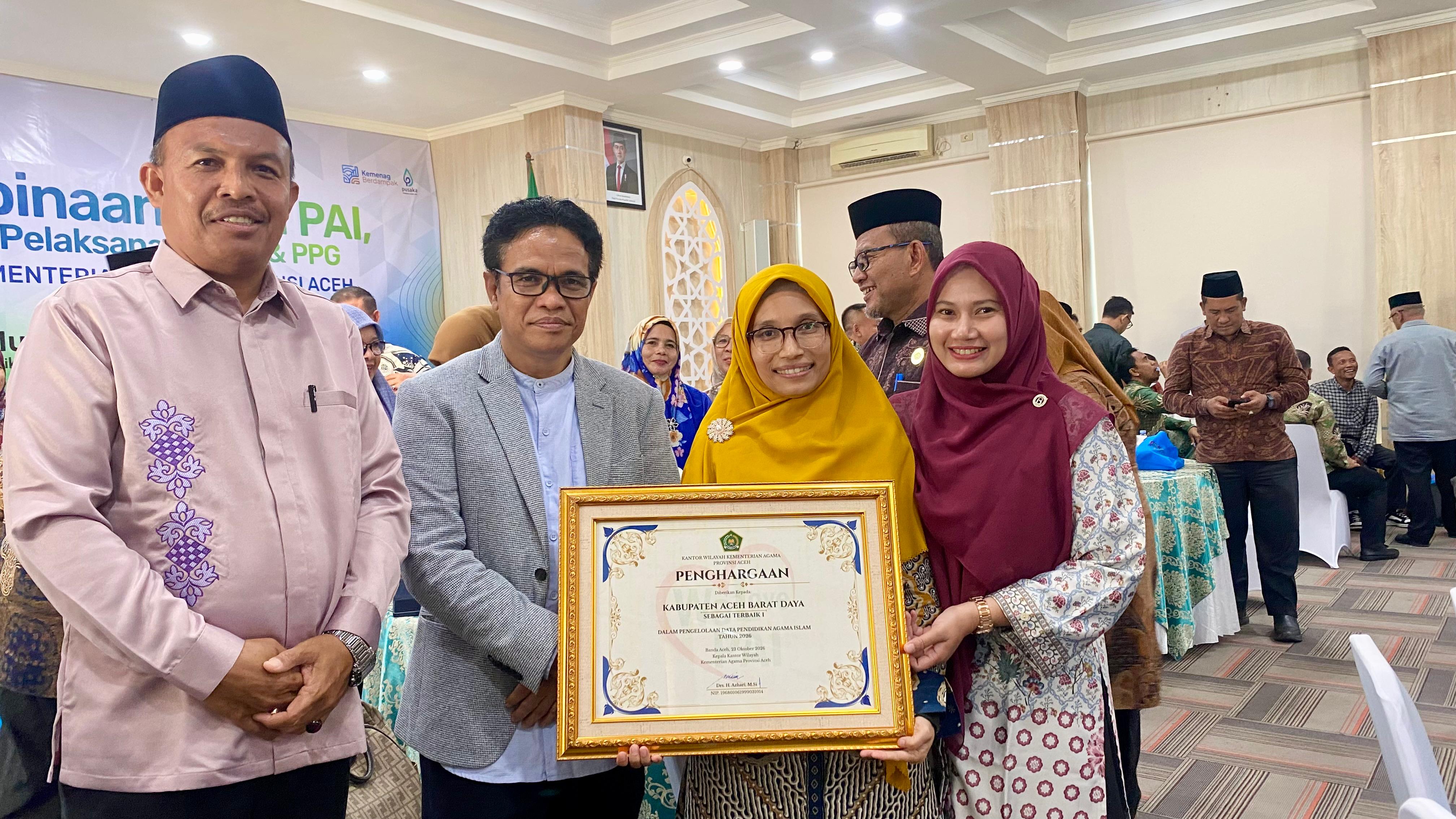 Kemenag Abdya Raih Terbaik I Pengelolaan Data PAI 2026