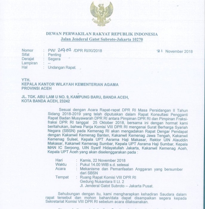 Komisi VIII DPR RI Kembali Undang Kakanwil Kemenag Aceh, ada Apa?