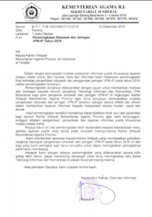 Kemenag Aceh Masuk 10 Besar Pemeringkatan Situs Website Nasional