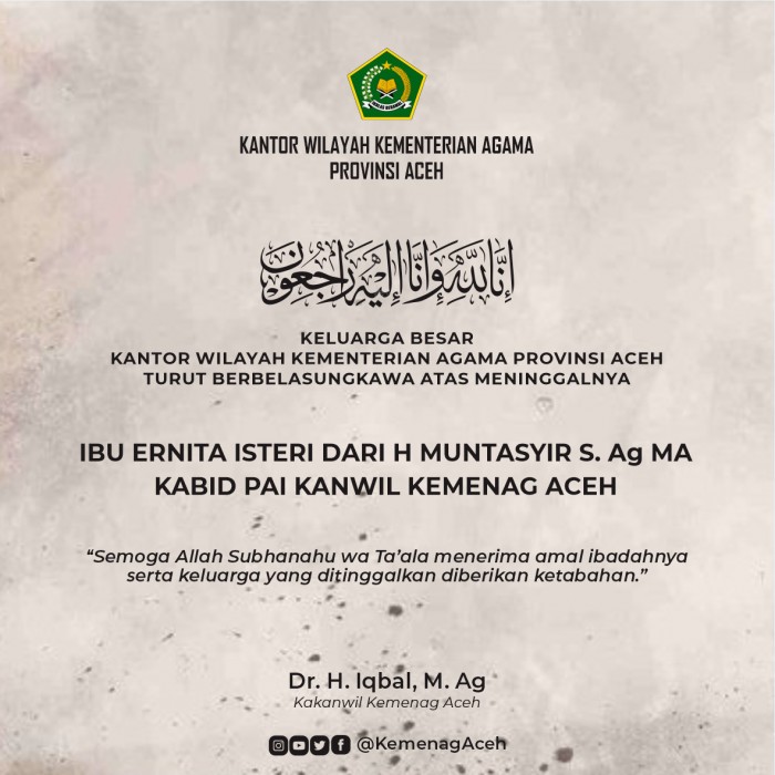 Kakanwil Ucapkan Belangsungkawa Meninggalnya Istri Kabid PAI