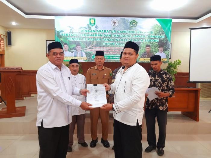 Kakankemenag Sabang Hadir, Kanwil dan BWI Bahani Peserta Pembinaan Aparatur Gampong Pensertifikasian Tanah Wakaf 