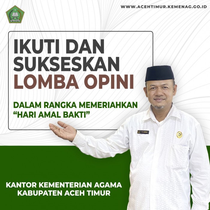 Sambut HAB ke-77, Kemenag Aceh Timur Buka Lomba Opini Mulai 20 November - 20 Desember 2022